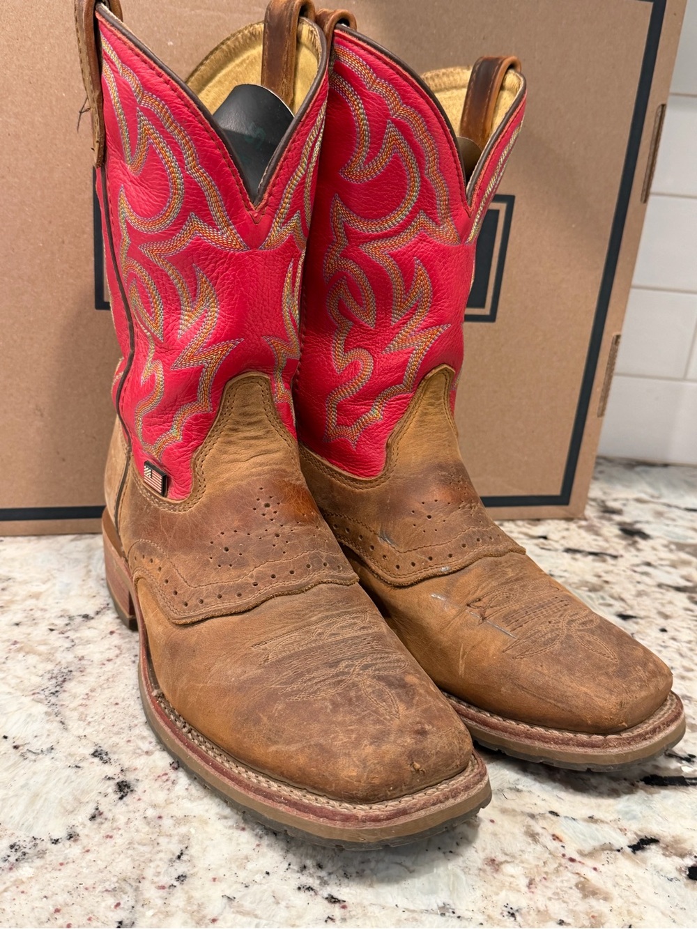Men's Western Work Boots - Red Shaft, Brown Foot